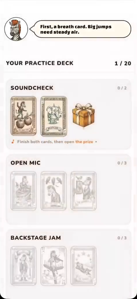 A deck of short practice exercises built from the singer's mistakes