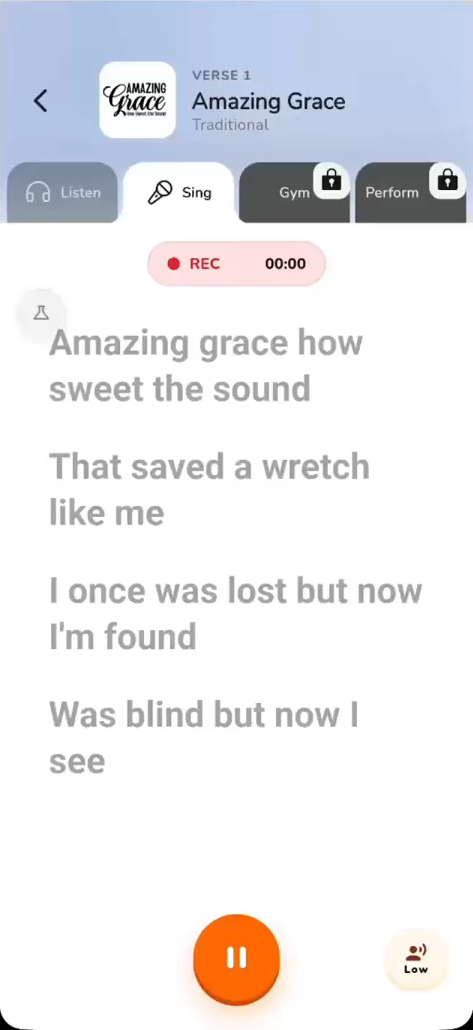 Singing a verse of Amazing Grace in the app
