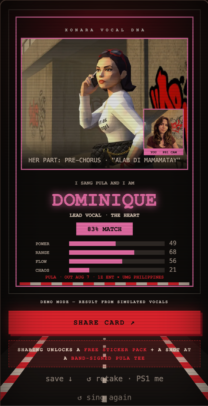 A shareable result card built around an artist